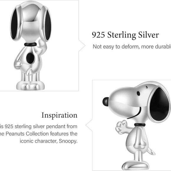 Peanuts Snoopy Pendant Charm Sterling Silver Dangle Jewelry for Women - Picture 5 of 7